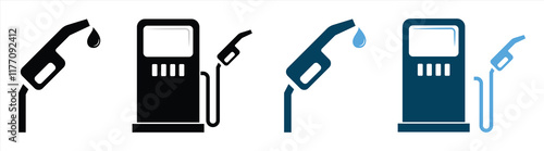 Set of Fuel and Gasoline Station Pump Icons in Vector Style