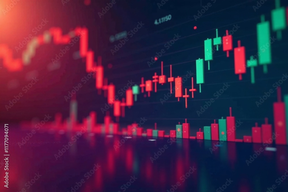 Rising stock and cryptocurrency prices with decreasing candlestick chart patterns, price decrease, market fluctuation Rising stock and cryptocurrency prices with decreasing candlestick chart patterns, price decrease, market fluctuation