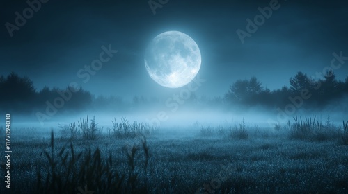 Majestic full moon illuminating a tranquil landscape at twilight