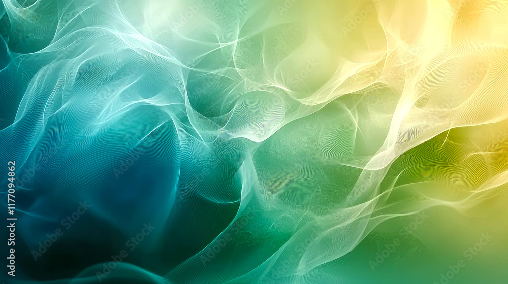 Fototapeta premium Abstract Green and Teal Flowing Waves Background: Serene, Calm, and Peaceful Digital Art