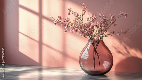Vibrant tulips arranged in a glass vase on a table with soft natural light in...