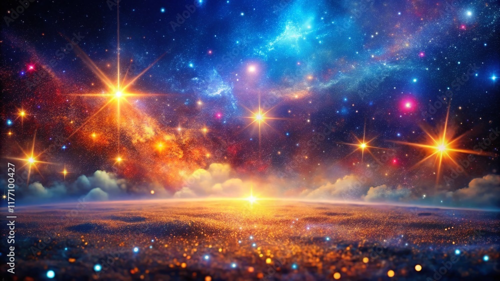 Naklejka premium Abstract Starry Night Background: Cosmic Dust and Glowing Nebulae