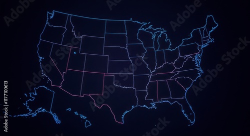 United States Map Outline with State Borders on Dark Background