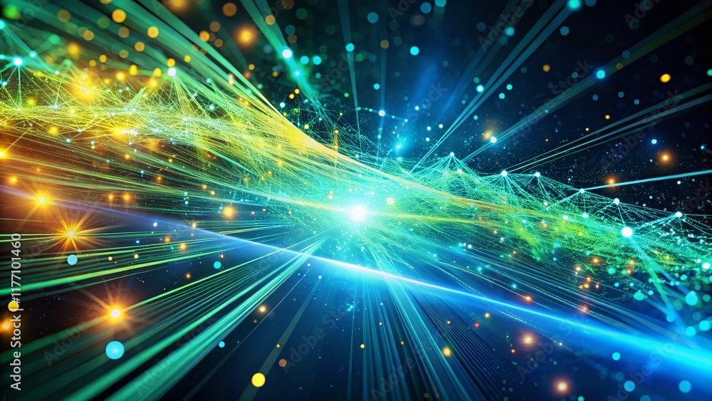 Naklejka premium Abstract Tech Background: Glowing Blue & Green Data Stream