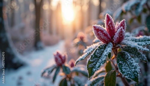 Frosted Rhododendron with Left Text Space photo