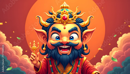 Vector illustration of the god of wealth in the form of a smiley face, where the gods are funny faces, with bright and saturated colors to attract attention photo