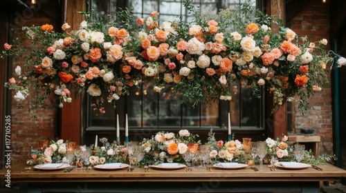 Colorful floral arrangement above a vintage wooden mantel with soft lighting