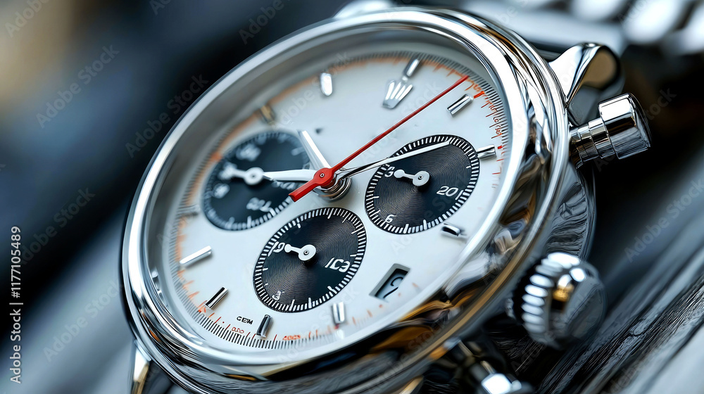 Fototapeta premium Close-up of a Classic Chronograph Wristwatch: A Timeless and Elegant Timepiece for the Discerning Gentleman