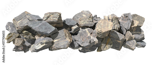 Top view group of grey rocks pile cut-out transparent backgrounds 3d render png file photo