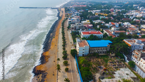 Pondicherry Rock Beach / Promenade Beach Aerial Drone Views