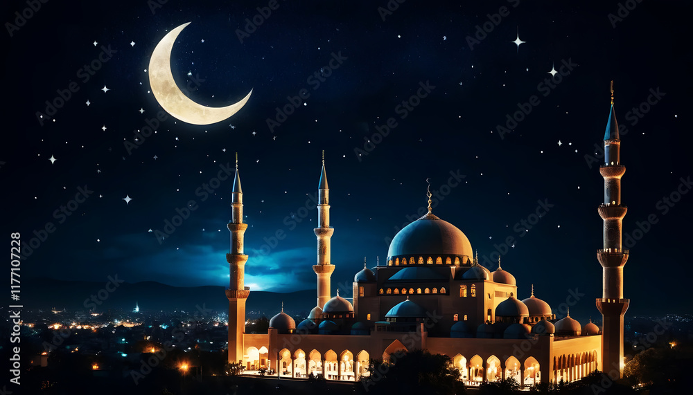 10th Muharram moon with balck background with mosque. 10th Muharram moon with balck background with mosque.