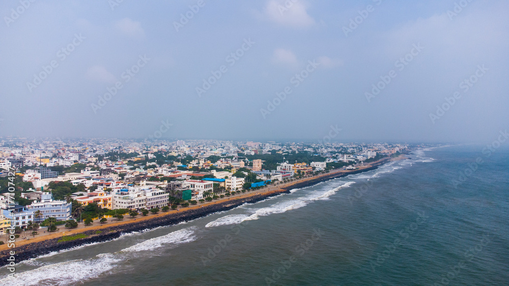 Pondicherry Rock Beach / Promenade Beach Aerial Drone Views Pondicherry Rock Beach / Promenade Beach Aerial Drone Views