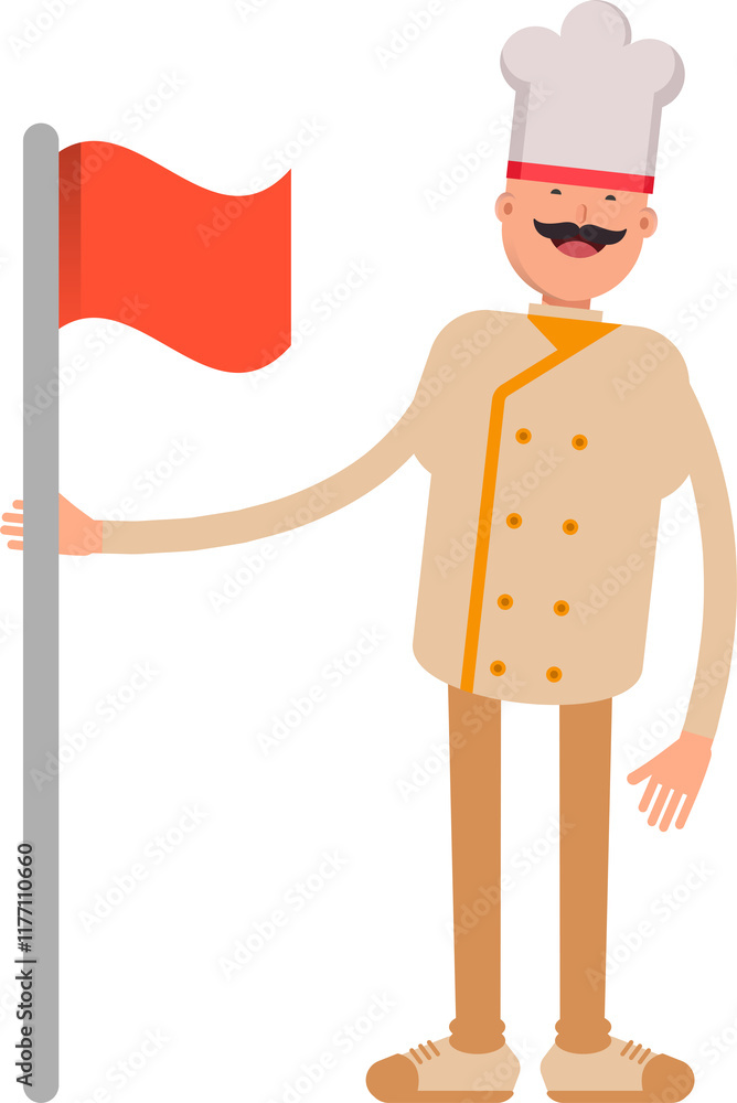 Baker Character Standing with Flag Pole
Baker Character Standing with Flag Pole