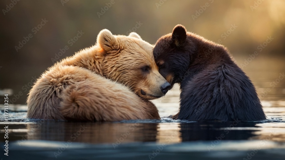 Obraz premium A collection of animal illustrations showing pairs hugging—like a bear hugging a cub or a dog cuddling a cat—symbolizing warmth, love, and affection on International Hug Day.