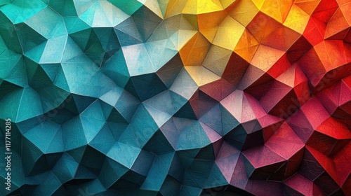 Colorful textured low poly triangular background gradient from blue to red