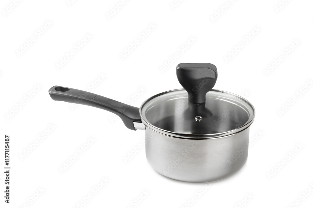 Stainless steel saucepan isolated on white background. Modern saucepan. Kitchen utensils. Cooking pan. Cooking concept. Mockup Stainless steel saucepan isolated on white background. Modern saucepan. Kitchen utensils. Cooking pan. Cooking concept. Mockup
