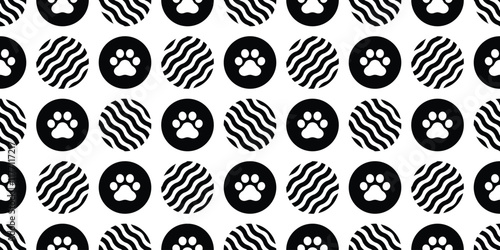 dog paw seamless pattern footprint wave polka dot cat pet french bulldog puppy kitten bear vector cartoon doodle tile background gift wrapping paper repeat wallpaper scarf isolated illustration design