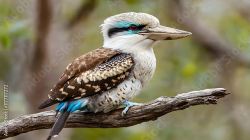 kookaburra perched on branch, showcasing its vibrant feathers and unique features