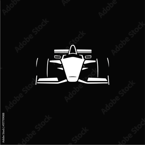 Formula One Silhouette:  A minimalist silhouette of a Formula One race car, captured against a stark black background, evokes speed, power, and the thrill of the track.  