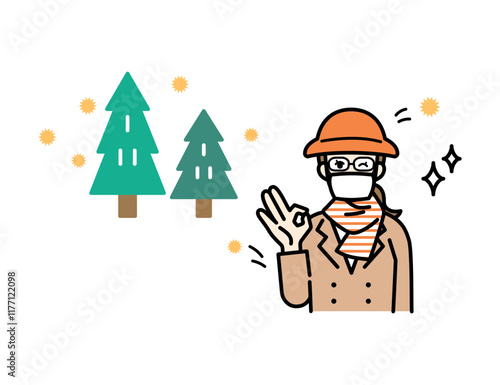 Clip art of woman taking measures against hay fever.

