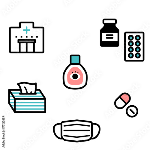 Hay fever Medical care icons set.
