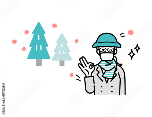 Clip art of woman taking measures against hay fever.
