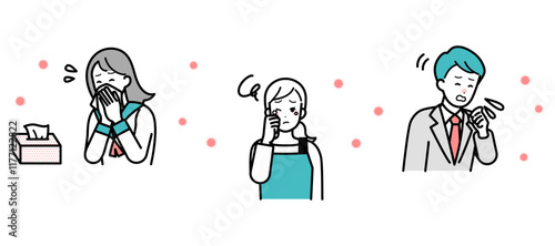 hay fever Clip art set of various symptoms.