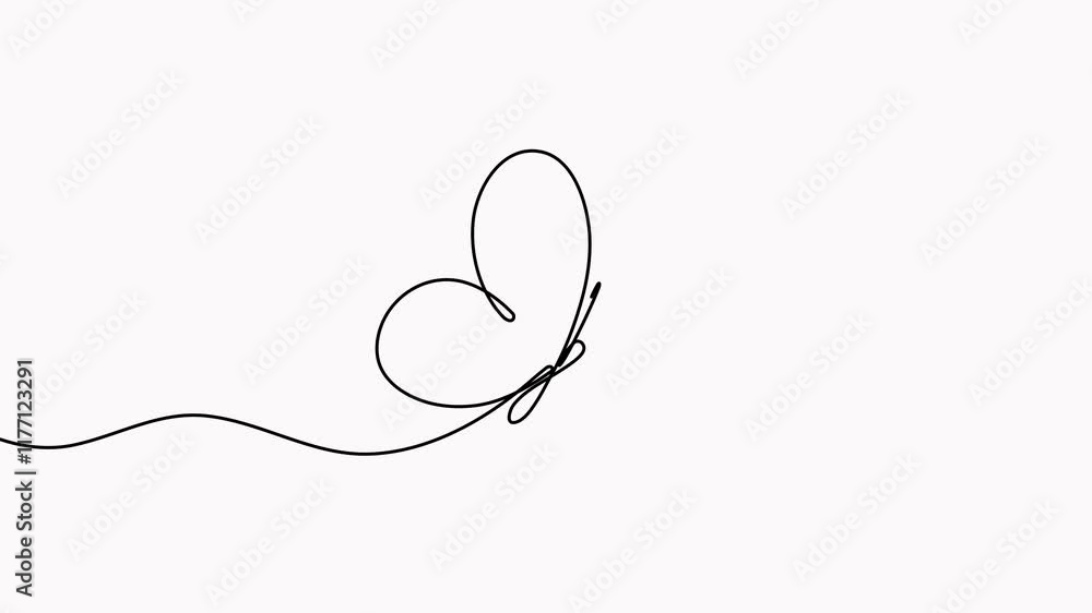 Butterfly flight continuous line drawn animation.