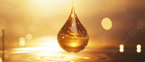 glowing oil droplet suspended above shimmering surface, radiating warmth