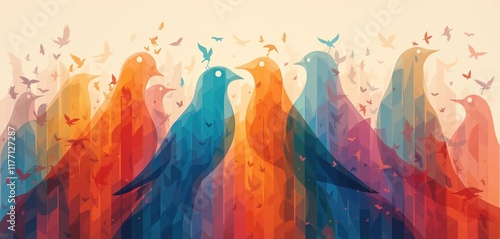 Abstract colorful bird illustration with vibrant hues