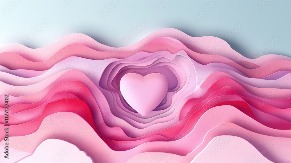 Fototapeta premium Abstract pink layers forming a heart shape, symbolizing love and affection