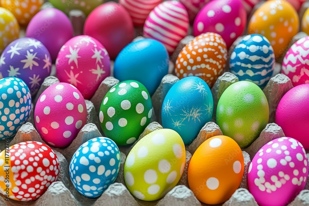 Colorful Easter Eggs in a Cardboard Carton Colorful Easter Eggs in a Cardboard Carton