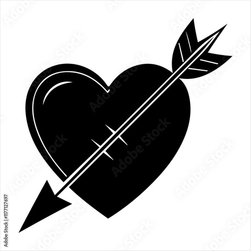 "Minimalist Heart and Arrow Silhouette Vector Design for Valentine's Day"