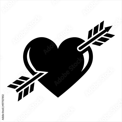 "Minimalist Heart and Arrow Silhouette Vector Design for Valentine's Day"