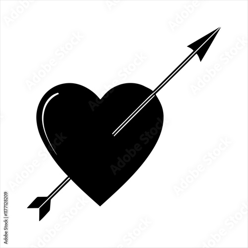 "Minimalist Heart and Arrow Silhouette Vector Design for Valentine's Day"