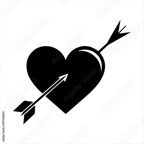 "Minimalist Heart and Arrow Silhouette Vector Design for Valentine's Day"