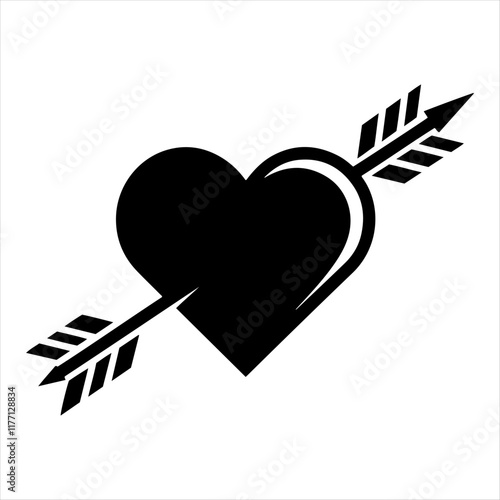 "Minimalist Heart and Arrow Silhouette Vector Design for Valentine's Day"