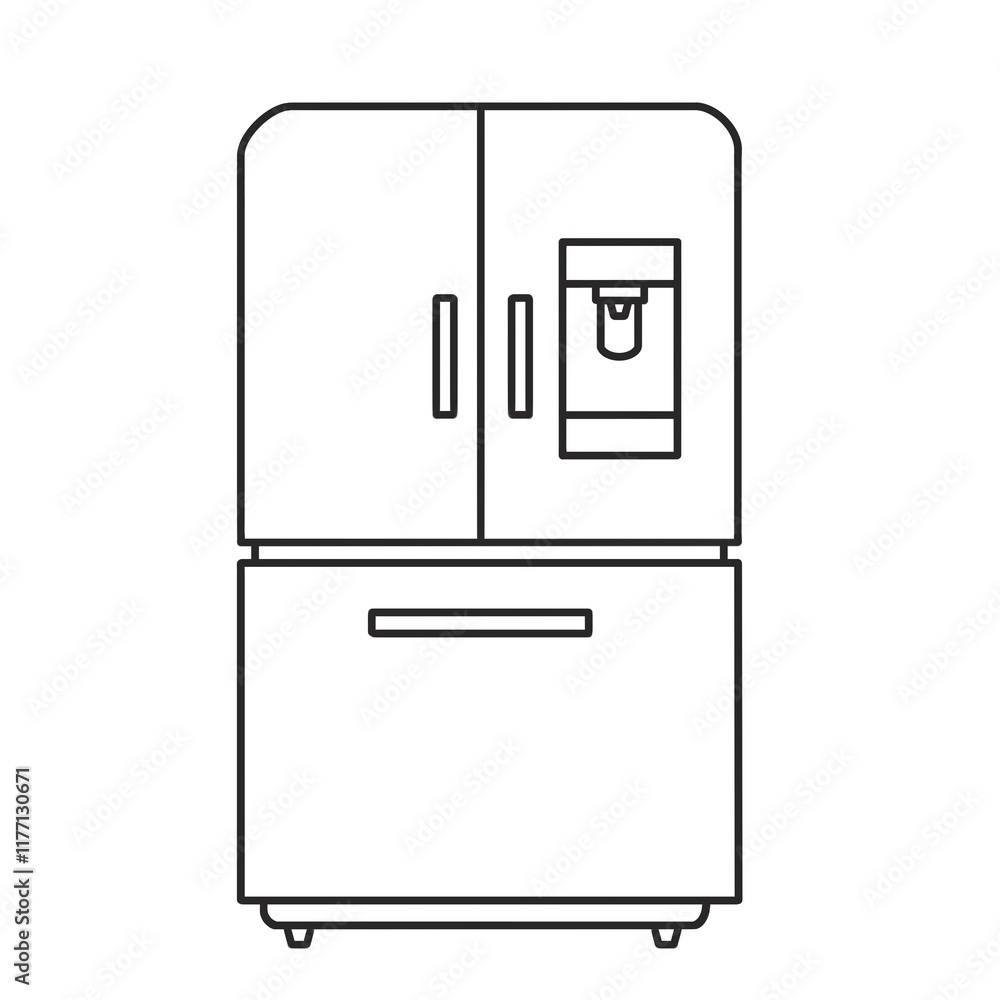 Three door refrigerator with Classic Style. Thin line illustration. Three door refrigerator with Classic Style. Thin line illustration.