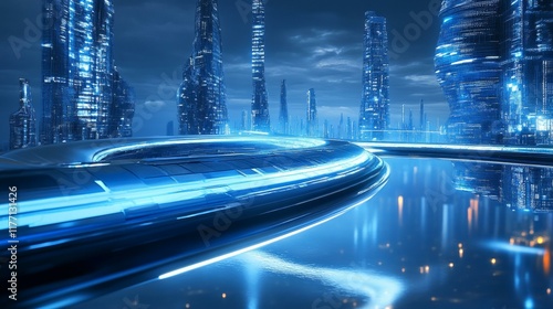 Futuristic City Skyline at Night with Neon Lights