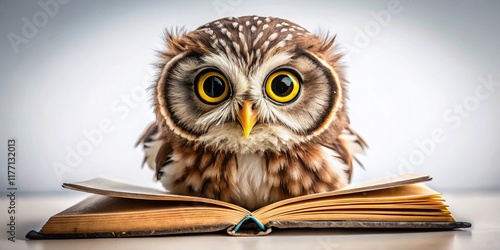 Wallpaper Mural Adorable Owl Reading Tiny Book: Cute Bird Detailed Sticker on White Background Torontodigital.ca