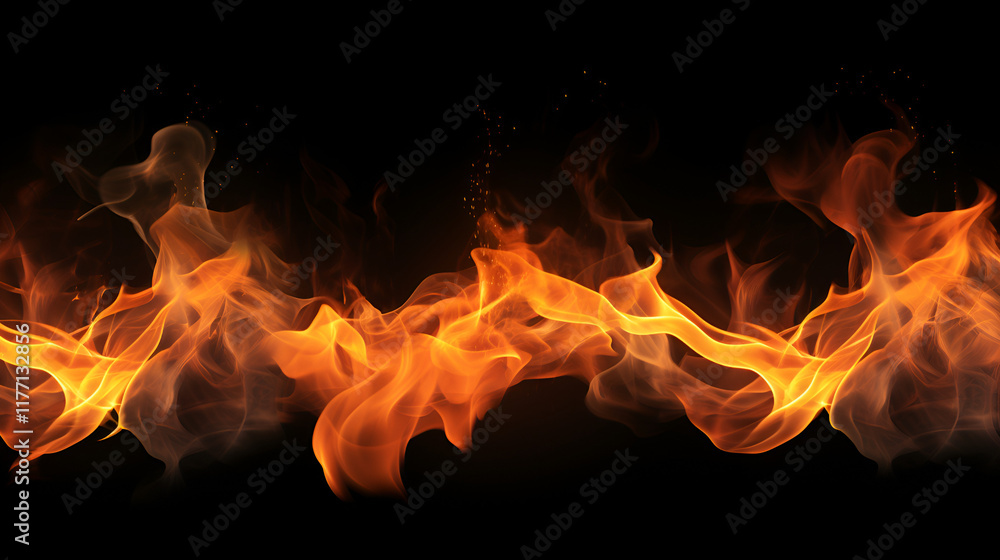 A beautiful and the yellow and orange hot fire flames on the black background , Burning flame or fire isolated on black background , close-up , igniting fire flam A beautiful and the yellow and orange hot fire flames on the black background , Burning flame or fire isolated on black background , close-up , igniting fire flam