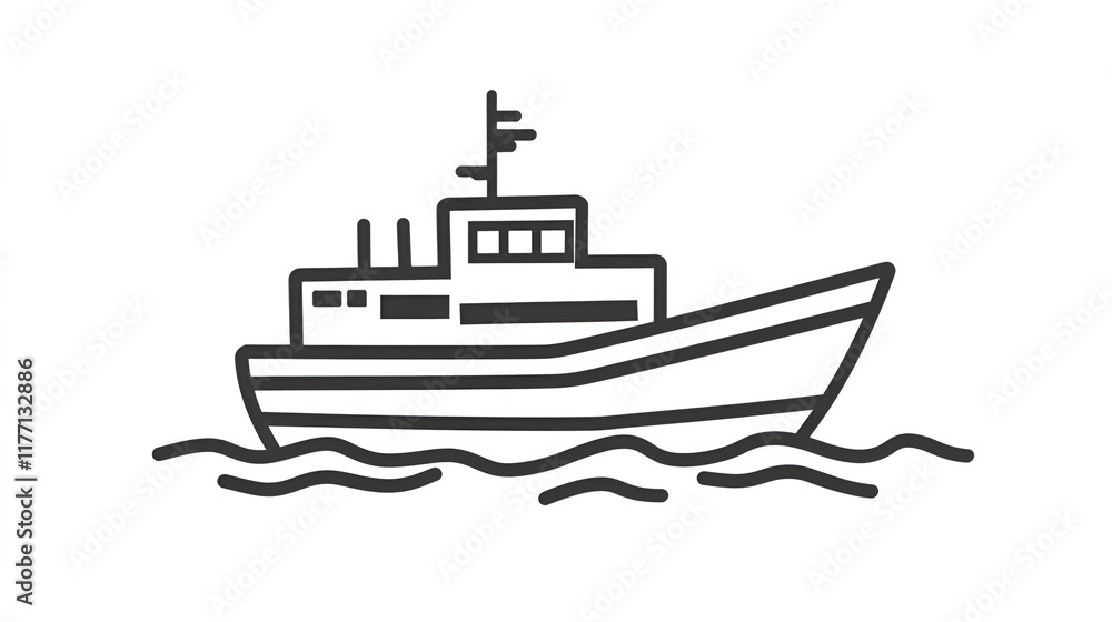 Simple line art illustration of a boat sailing on waves
Simple line art illustration of a boat sailing on waves