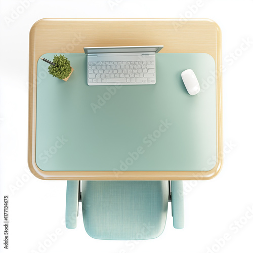 2D top view of Standing desk, Standing desk mint furniture piece, isolated on white photo