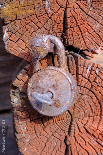 old rusty padlock with key