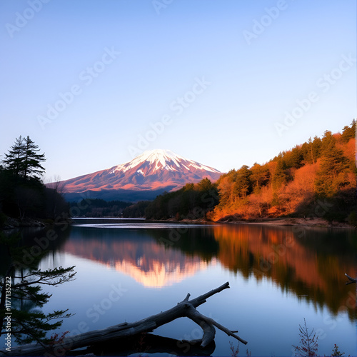 Mountain fuji at Motosu lake at sunrise photo