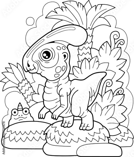 little cute prehistoric dinosaur parasaurolophus