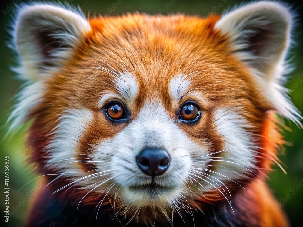 Obraz premium Adorable Red Panda Closeup: Macro Photography of Fluffy Fur, Intricate Details, Wild Animal Portrait