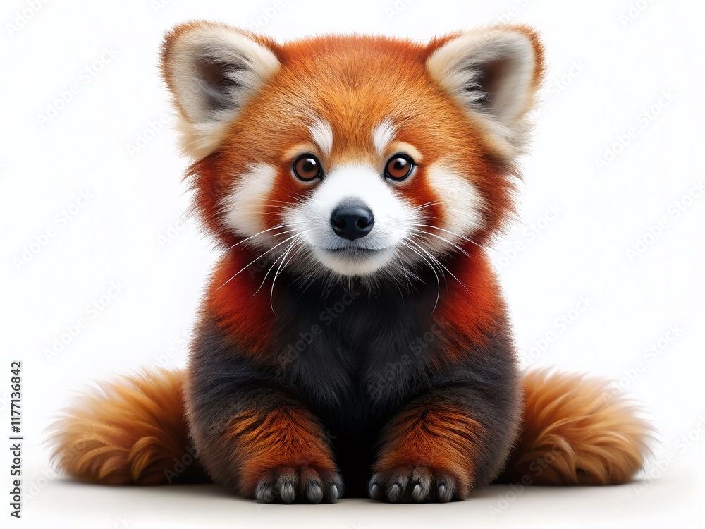 Adorable Red Panda Portrait: Cute Fluffy Animal on White Background Adorable Red Panda Portrait: Cute Fluffy Animal on White Background