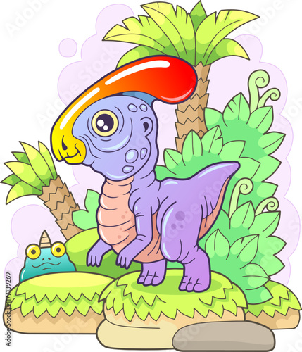 little cute prehistoric dinosaur parasaurolophus