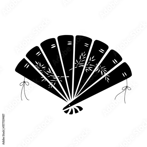 Illustration of a black bamboo hand fan